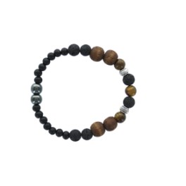 Bracelet Homme, Oeil de Tigre, Pierre de lave et Bois Perles rondes 8 mm Bracelet Homme, Oeil de Tigre, Pierre de lave et Bois Perles rondes 8 mm