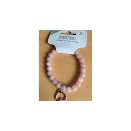 Bracelet Quartz rose Perles rondes 8 mm et Breloque coeur 