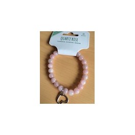 Bracelet Quartz rose Perles rondes 8 mm et Breloque coeur Bracelet Quartz rose Perles rondes 8 mm et Breloque coeur