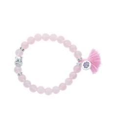 Bracelet Quartz Rose Perles rondes 8 mm Pompon et Lotus
