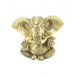 Statuette Ganesh assis en Laiton doré mat 14 cm