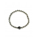 Bracelet Pyrite Perles rondes 6 mm et Perle unique Lave 1 cm
