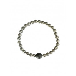 Bracelet Pyrite Perles rondes 6 mm et Perle unique Lave 1 cm